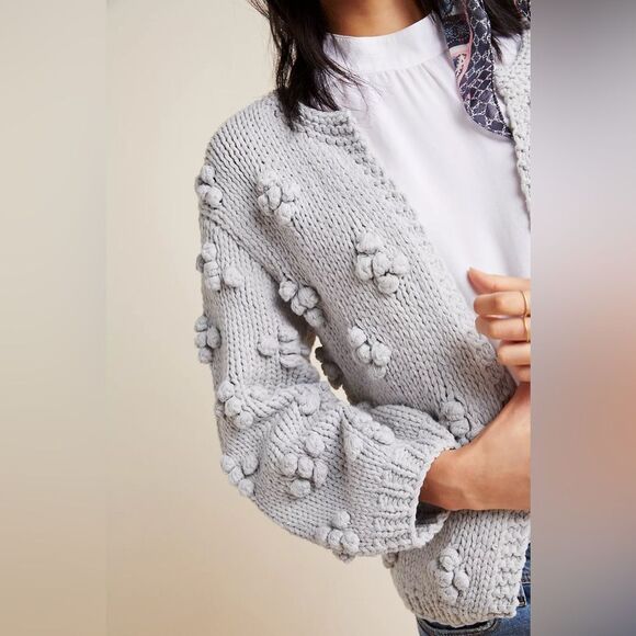 Callahan Knitwear Bisou Puff Sleeve Cardigan in Grey S - Picture 4 of 15